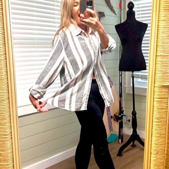 ⭐️Orvis LadiesLong Sleeve Linen Blend Top, Island Stripe Navy/White,Size X-Large - Picture 5 of 12
